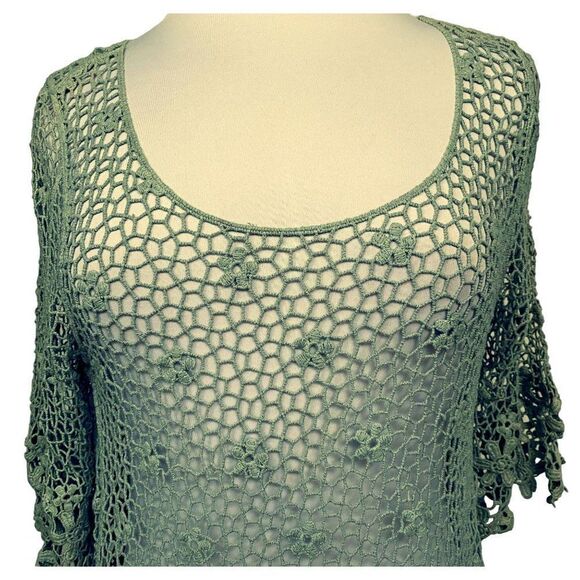 Free People Keep it Simple Lacey Baby Tee Top Seafoam Pullover Cotton Hi-Low XS - Picture 3 of 7